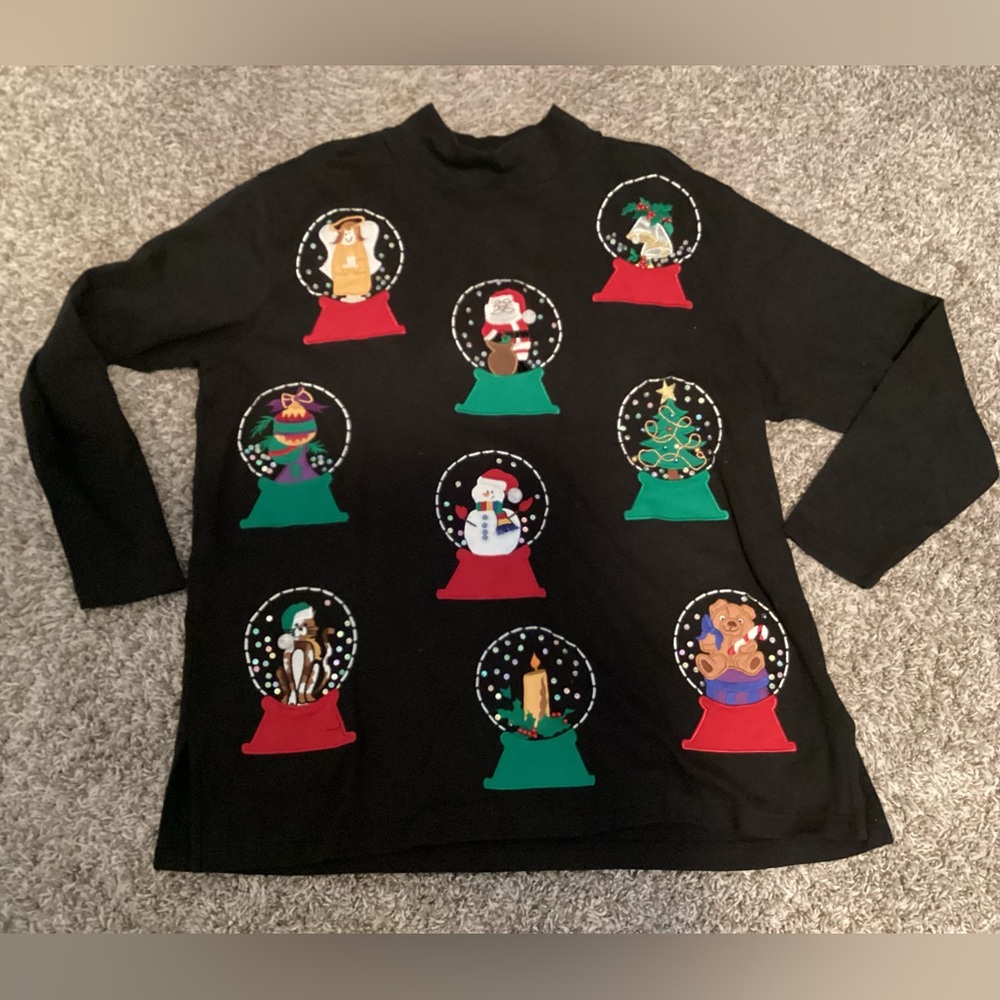 Bechamel Black Christmas Snow Globe Patchwork Sweater Top